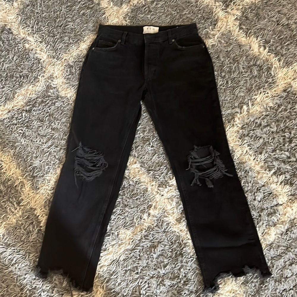 NWOT FP Distressed black button fly ankle crop